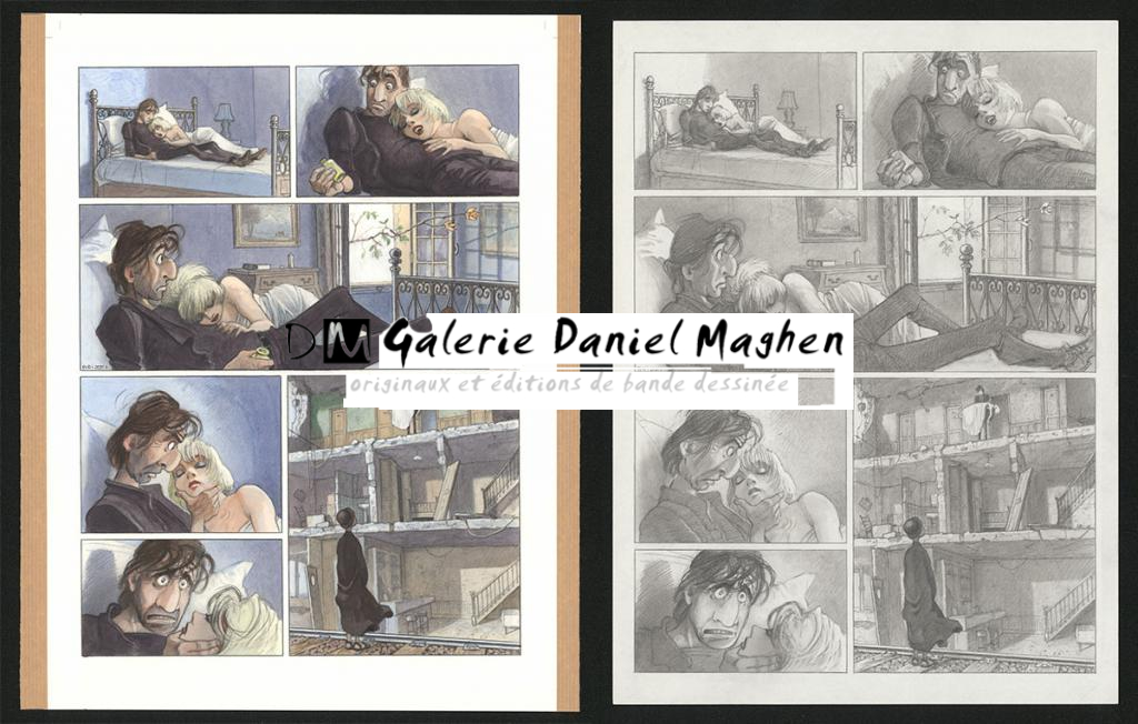 Planche originale n°103 et sa première étape en noir et blanc (page 107) - Paul & Gaëtan Brizzi - Aquarelle et crayon de cire sur papier Arches - 6339