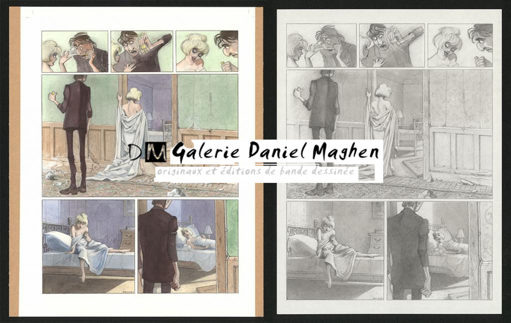 Planche originale n°102 et sa première étape en noir et blanc (page 106) - Paul & Gaëtan Brizzi - Aquarelle et crayon de cire sur papier Arches - 6489