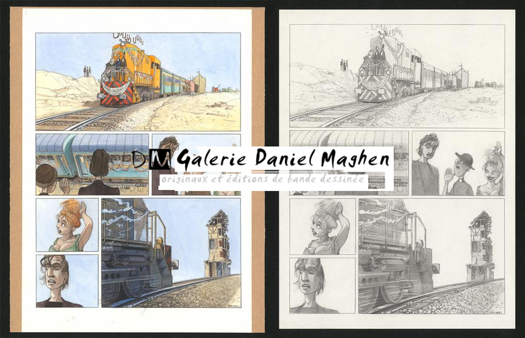 Planche originale n°107 et sa première étape en noir et blanc (page 111) - Paul & Gaëtan Brizzi - Aquarelle et crayon de cire sur papier Arches - 6487