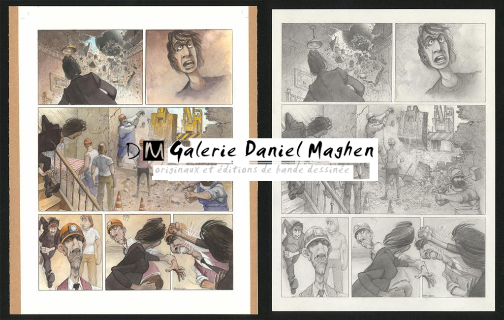 Planche originale n°82 et sa première étape en noir et blanc (page 86) - Paul & Gaëtan Brizzi - Aquarelle et crayon de cire sur papier Arches - 6337