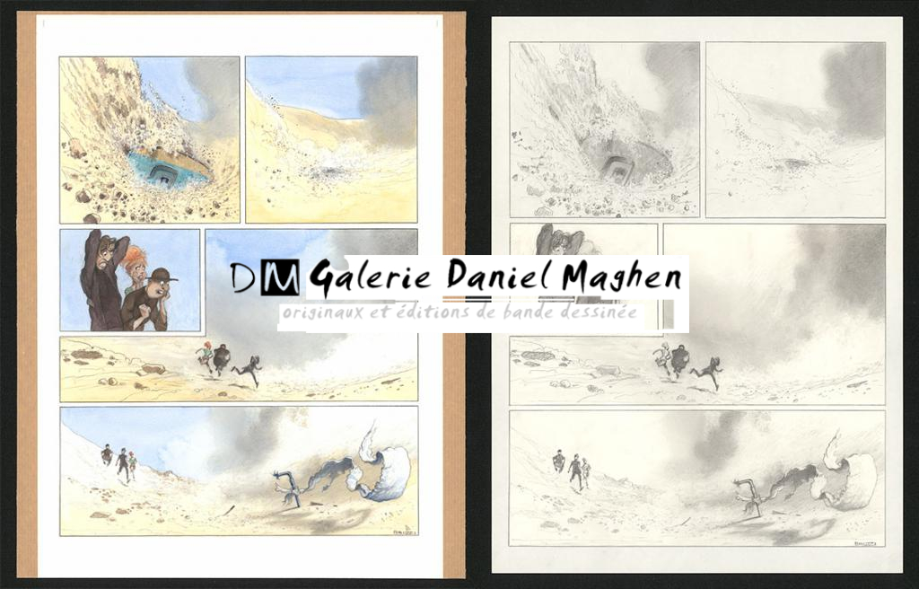 Planche originale n°110 et sa première étape en noir et blanc (page 114) - Paul & Gaëtan Brizzi - Aquarelle et crayon de cire sur papier Arches - 6332