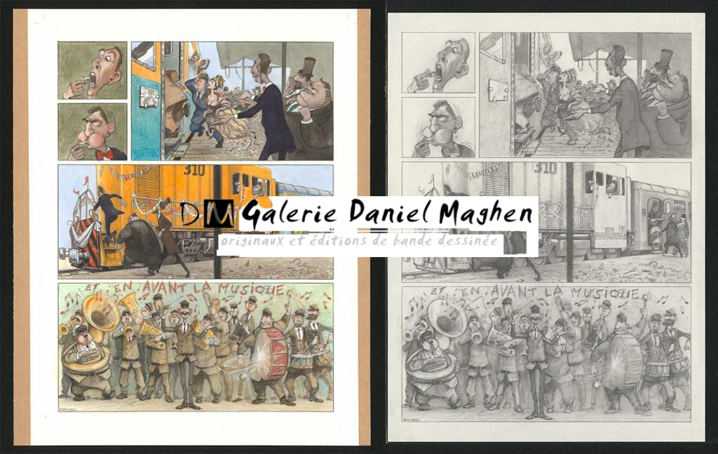 Planche originale n°106 et sa première étape en noir et blanc (page 110) - Paul & Gaëtan Brizzi - Aquarelle et crayon de cire sur papier Arches - 6482