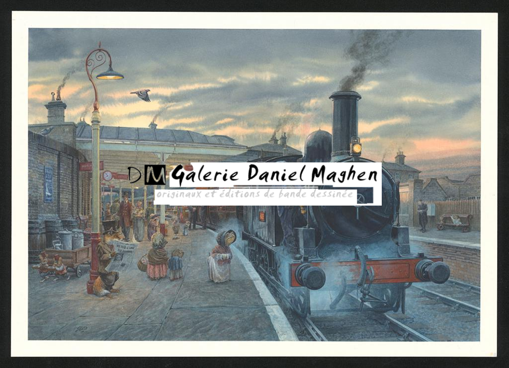 Illustration originale intitulée "The Last train" (Le Dernier train) - Christopher Dunn - Aquarelle sur papier - 5507