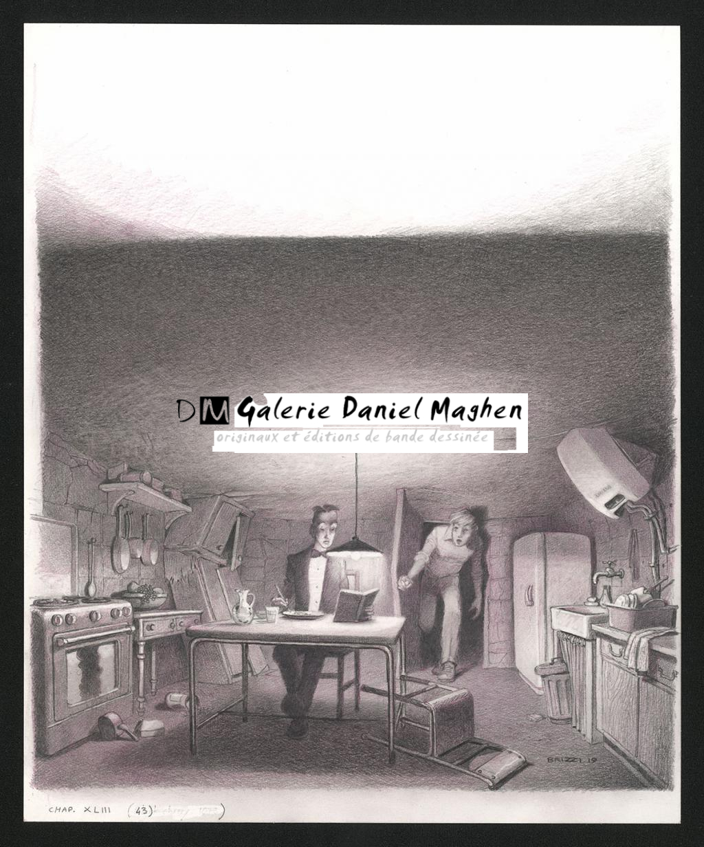 La cuisine rétrécie, Illustration originale, chapitre 30, 2019 - Paul & Gaëtan Brizzi - Crayon de cire sur papier - 6331