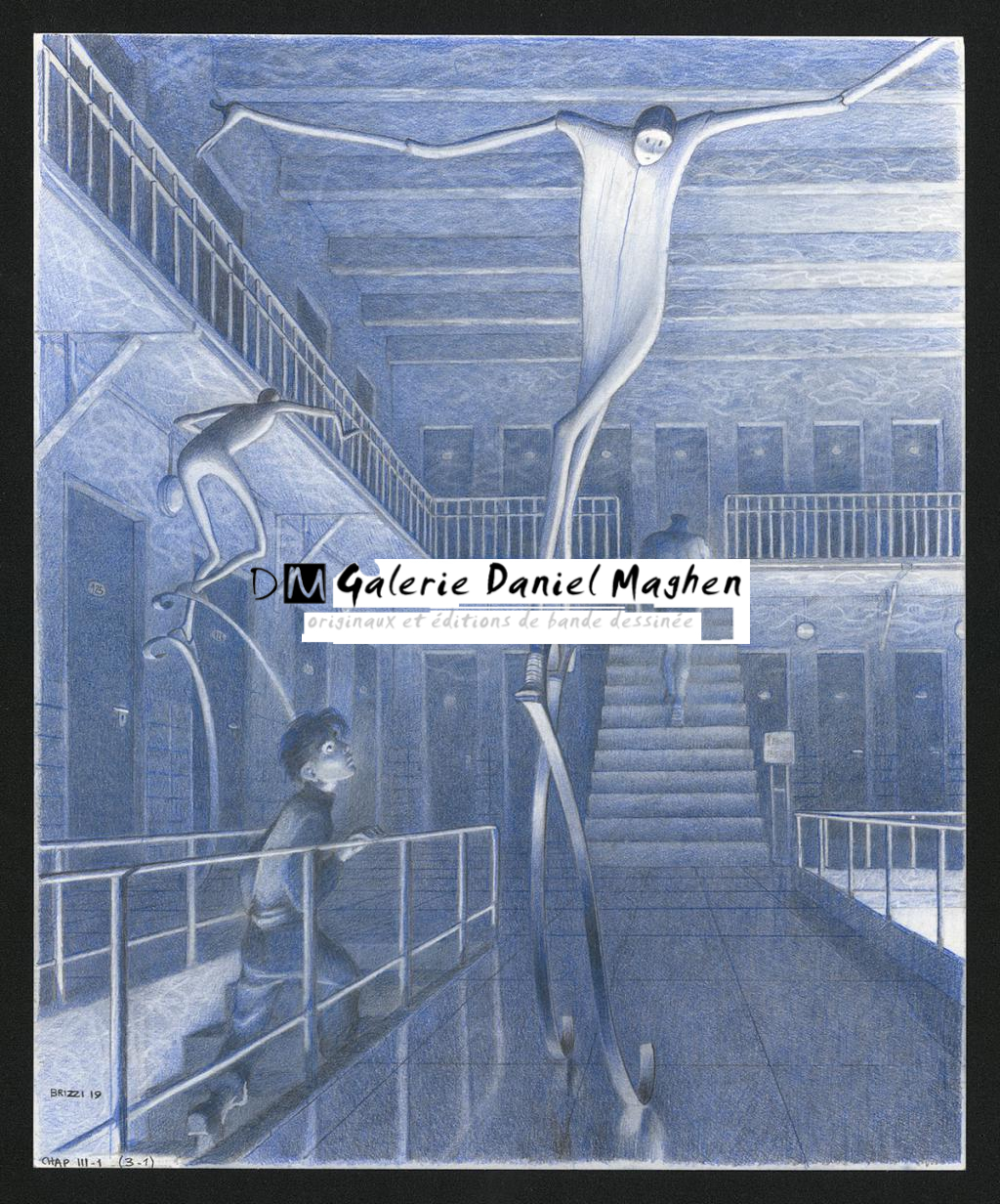A la piscine, illustration originale, chapitre 3, 2019 - Paul & Gaëtan Brizzi - Crayon de cire sur papier - 6477