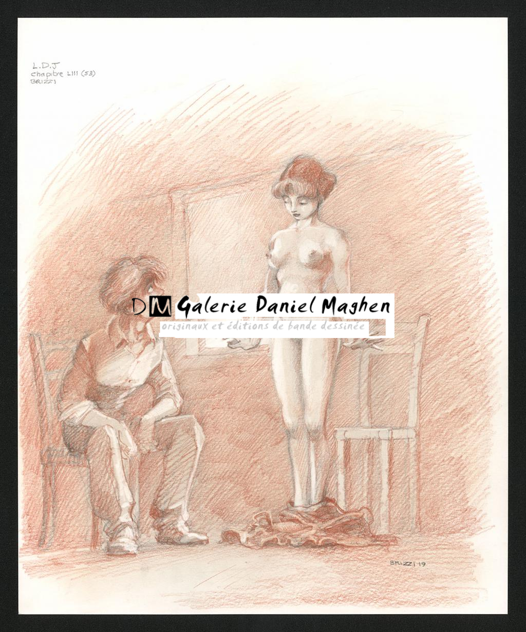 Alise nue, Illustration originale, chapitre 53, 2019 - Paul & Gaëtan Brizzi - Crayon de cire sur papier - 6322