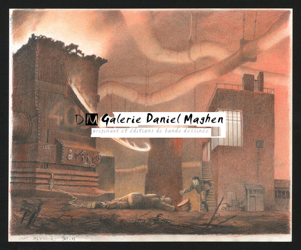 Accident du travail, Illustration originale, chapitre 48, 2019 - Paul & Gaëtan Brizzi - Crayon de cire sur papier - 6311