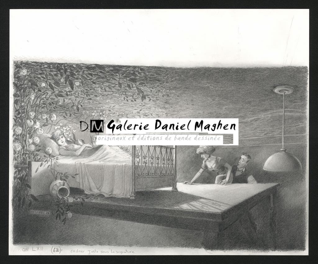 Isis et Nicolas montent voir Chloé, illustration originale, chapitre 62, 2019 - Paul & Gaëtan Brizzi - Crayon de cire sur papier - 6457