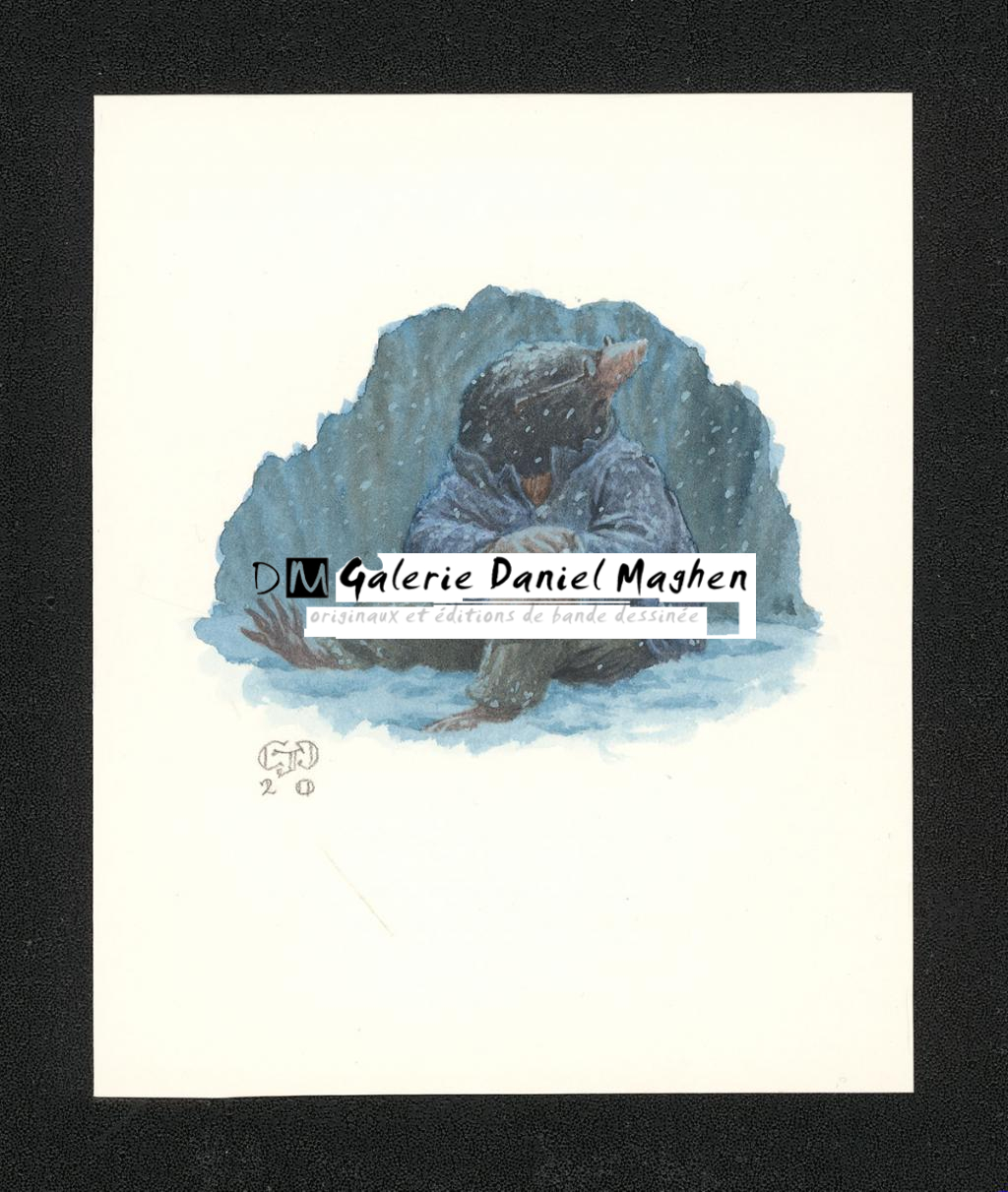 Illustration originale intitulée "Mole nursing knee" (Taupe soignant son genou) - Christopher Dunn - Aquarelle sur papier - 5499