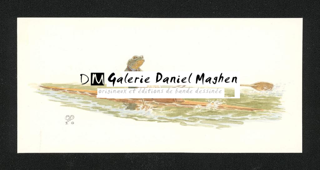 Illustration originale intitulée "Toad rowing" (Crapaud ramant) - Christopher Dunn - Aquarelle sur papier - 5502
