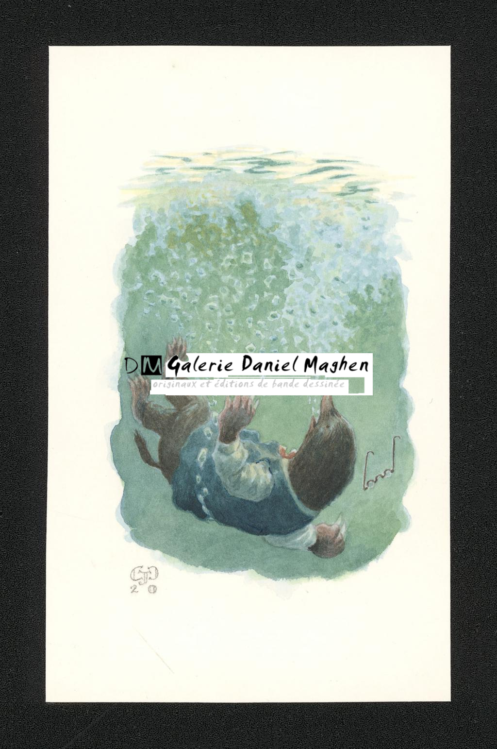 Illustration originale intitulée "Mole underwater" (Taupe sous l'eau) - Christopher Dunn - Aquarelle sur papier - 5503