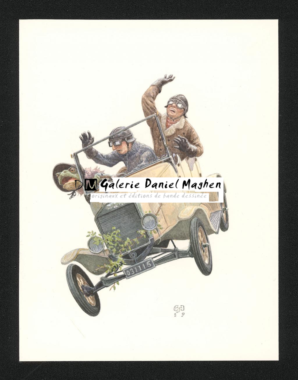 Illustration originale intitulée "Toad crashes" (L'accident de Crapaud) - Christopher Dunn - Aquarelle sur papier - 5505