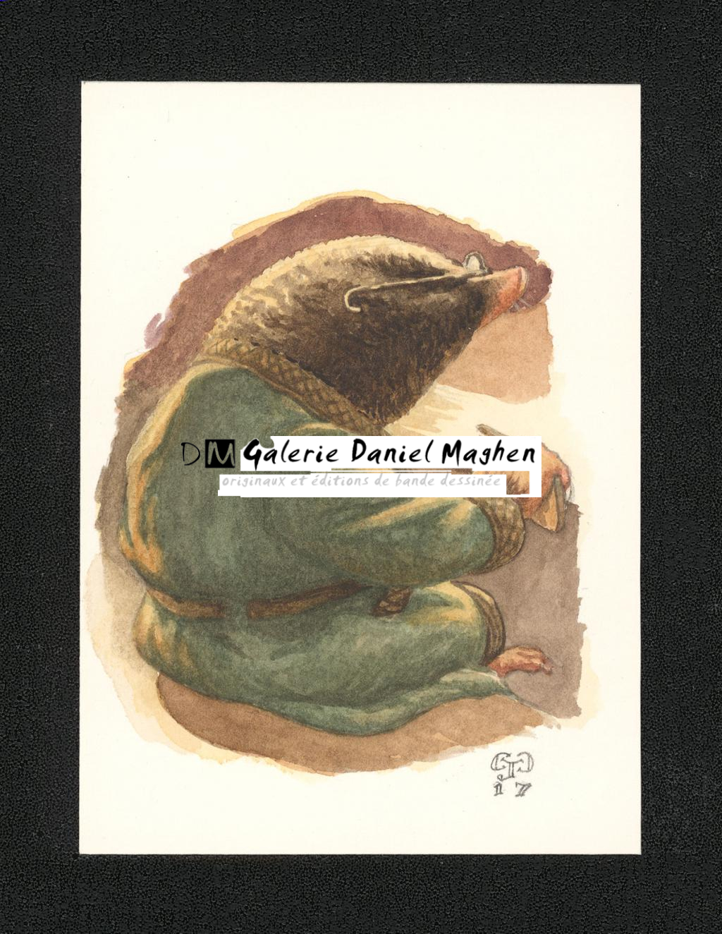 Illustration originale intitulée "Mole in Badger's kitchen" (Taupe dans la cuisine de blaireau) - Christopher Dunn - Aquarelle sur papier - 5506