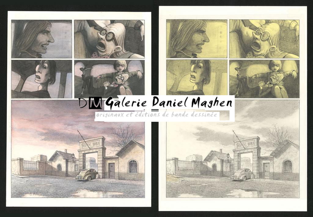 Planche originale n°17 et sa première étape en noir et blanc (page 21) - Paul & Gaëtan Brizzi - Aquarelle et crayon de cire sur papier Arches - 6308