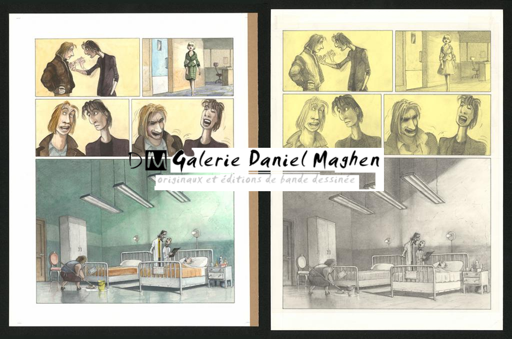 Planche originale n°31 et sa première étape en noir et blanc (page 35) - Paul & Gaëtan Brizzi - Aquarelle et crayon de cire sur papier Arches - 6309