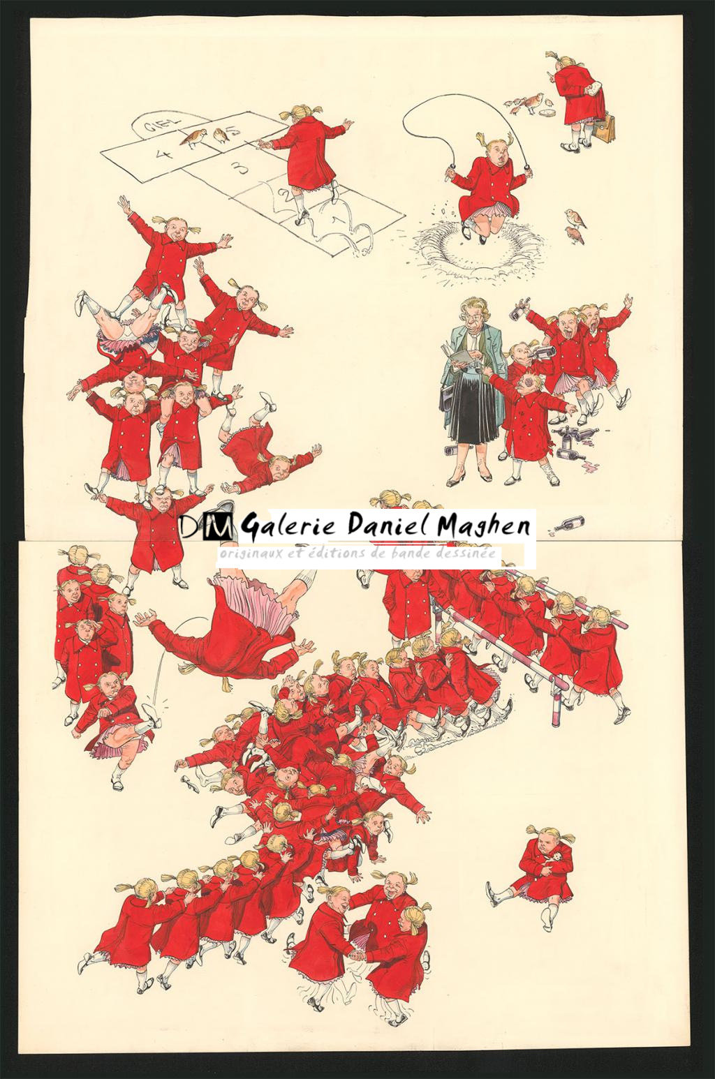 Illustration originale en deux parties figurant les 12 étapes des pages de transition - François Boucq - Encre de couleur sur papier - 5544