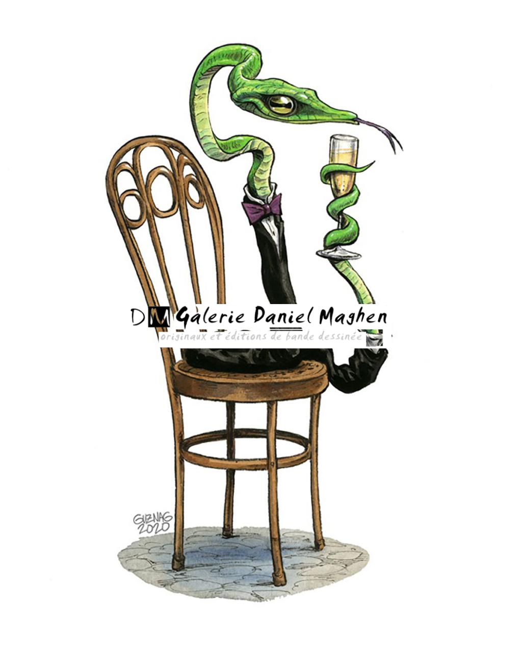 Illustration originale, 
Ssssssssweet date - Guznag - Encres acryliques sur papier aquarelle - 5667