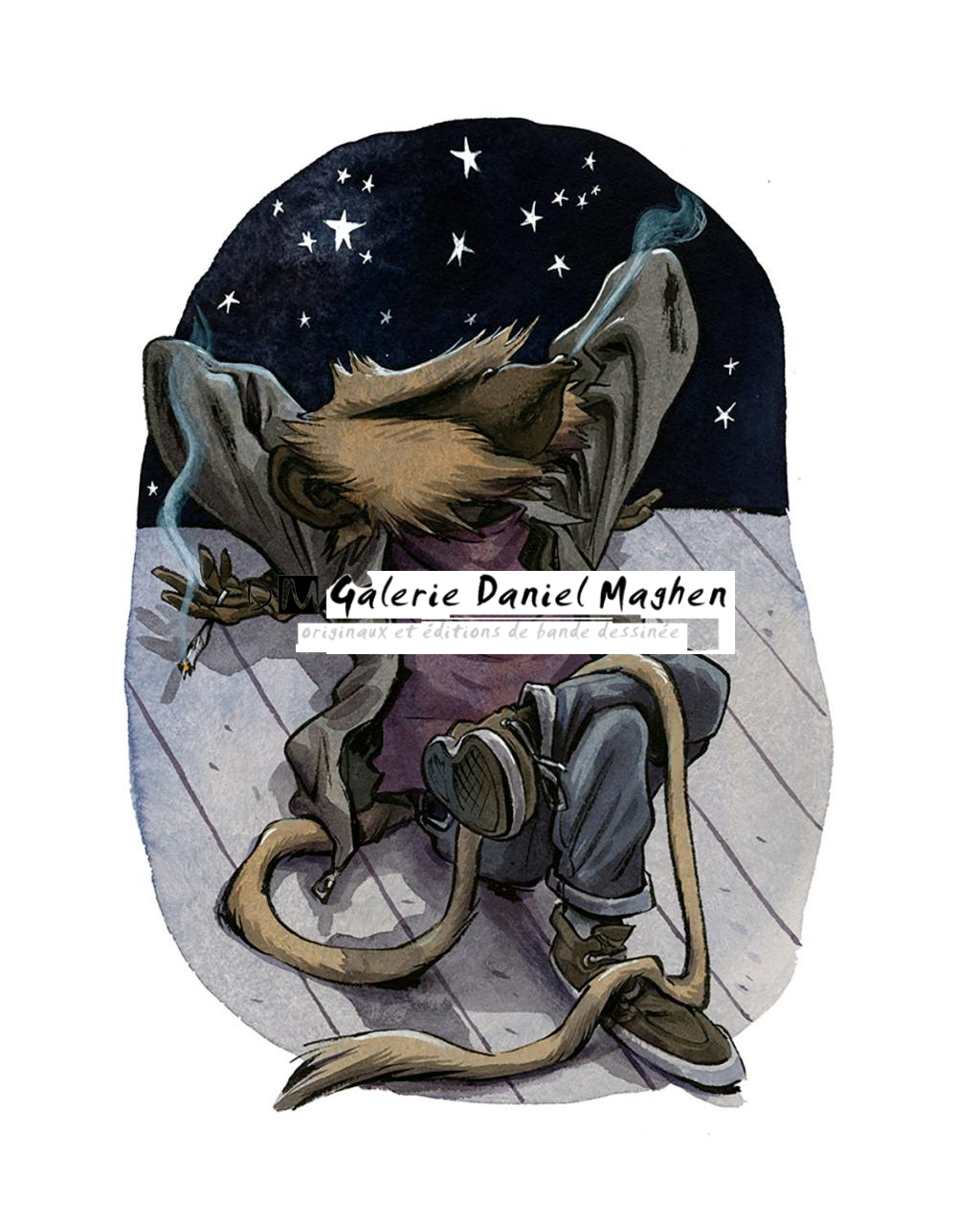 Illustration originale - Starry night - Guznag - Encres acryliques sur papier aquarelle - 5650