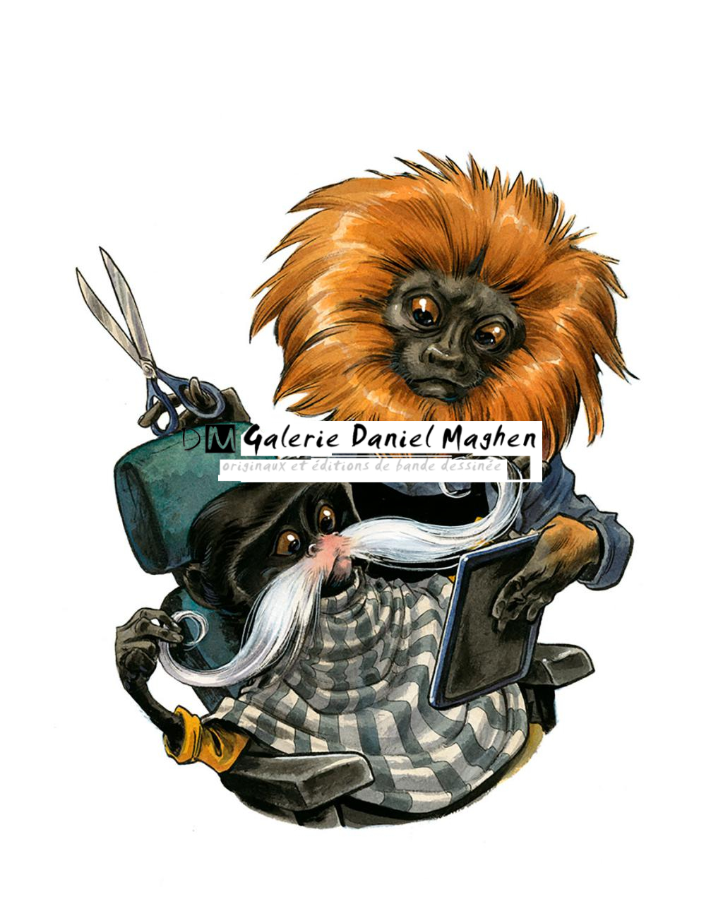 Illustration originale - Tamarins - Guznag - Encres acryliques sur papier aquarelle - 5646