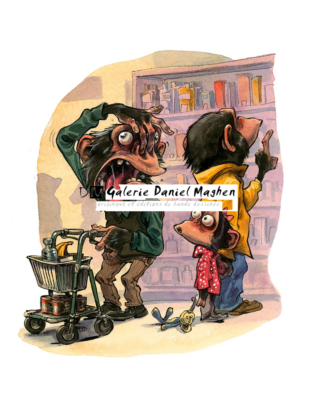 Illustration originale - Conflit des générations - Guznag - Encres acryliques sur papier aquarelle - 5664