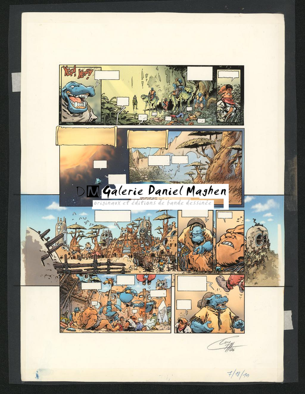 Mise en couleur originale réalisée par Claude Guth, de la planche n°34, accompagnée de son rhodoïde - Didier Tarquin - Gouache et encre de couleur sur papier - 5334