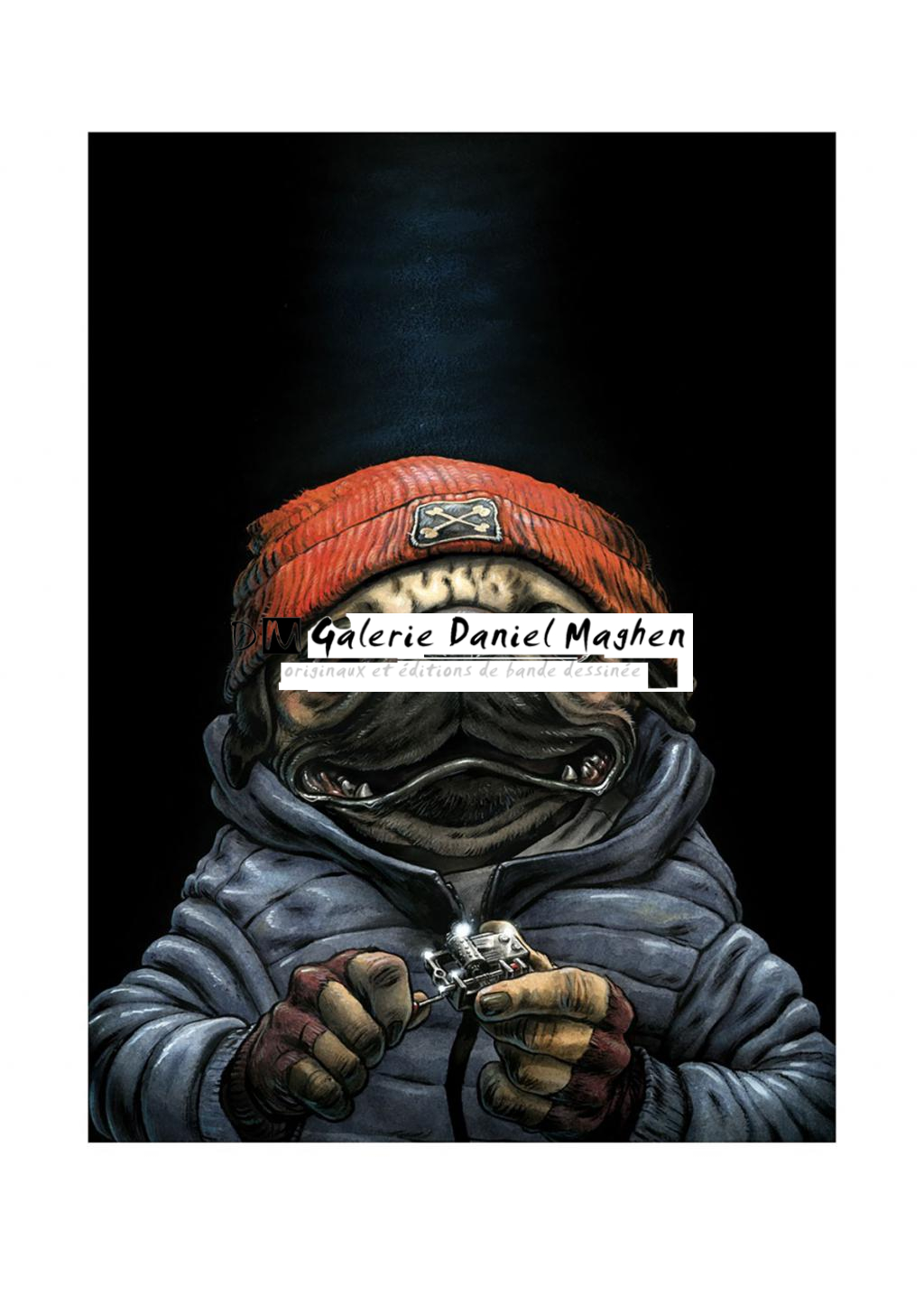 Illustration originale, chien sdf - Guznag - Encres acryliques sur papier aquarelle - 6272