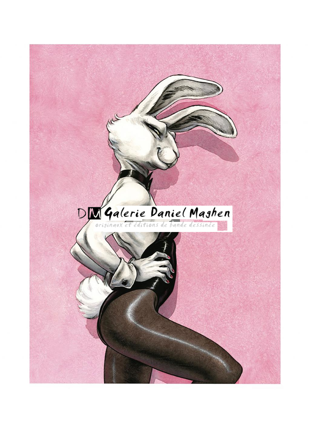 Illustration originale, bunny playboy - Guznag - Encres acryliques sur papier aquarelle - 6274