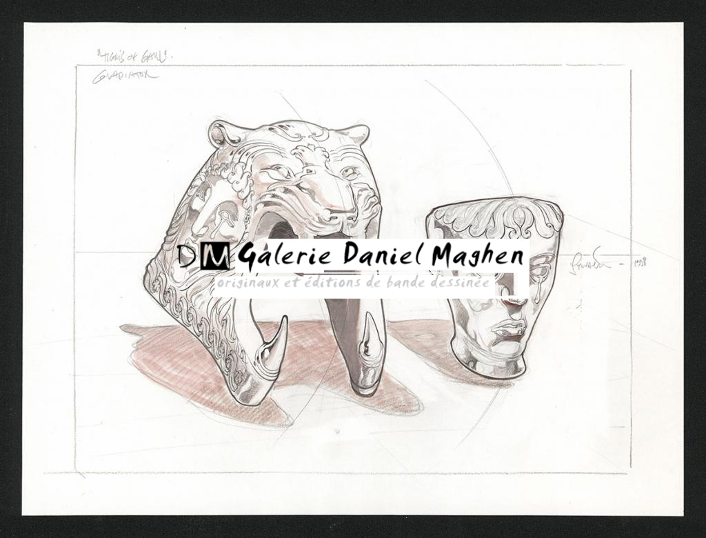 design du masque du casque de Tigris de Galle pour le film Gladiator de Ridley Scott - Sylvain Despretz - Encre de Chine sur papier - 5766