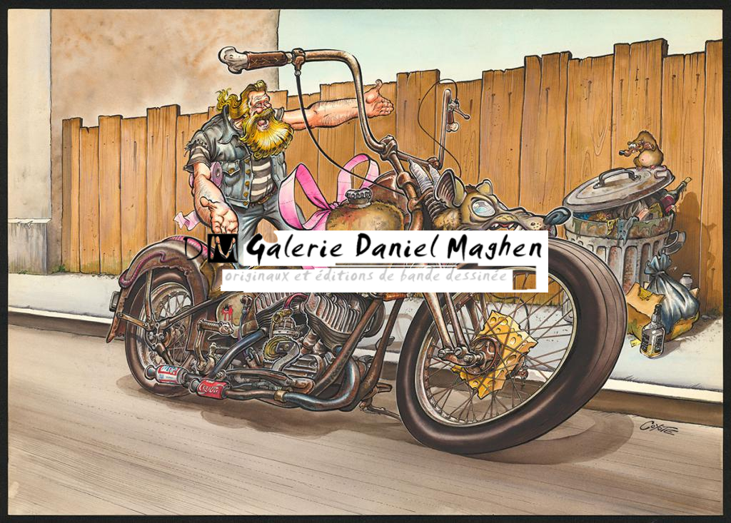 Illustration originale pour les posters de Biker Forever intitulée Biker - Coyote - Aquarelle et encre de Chine sur papier - 5800
