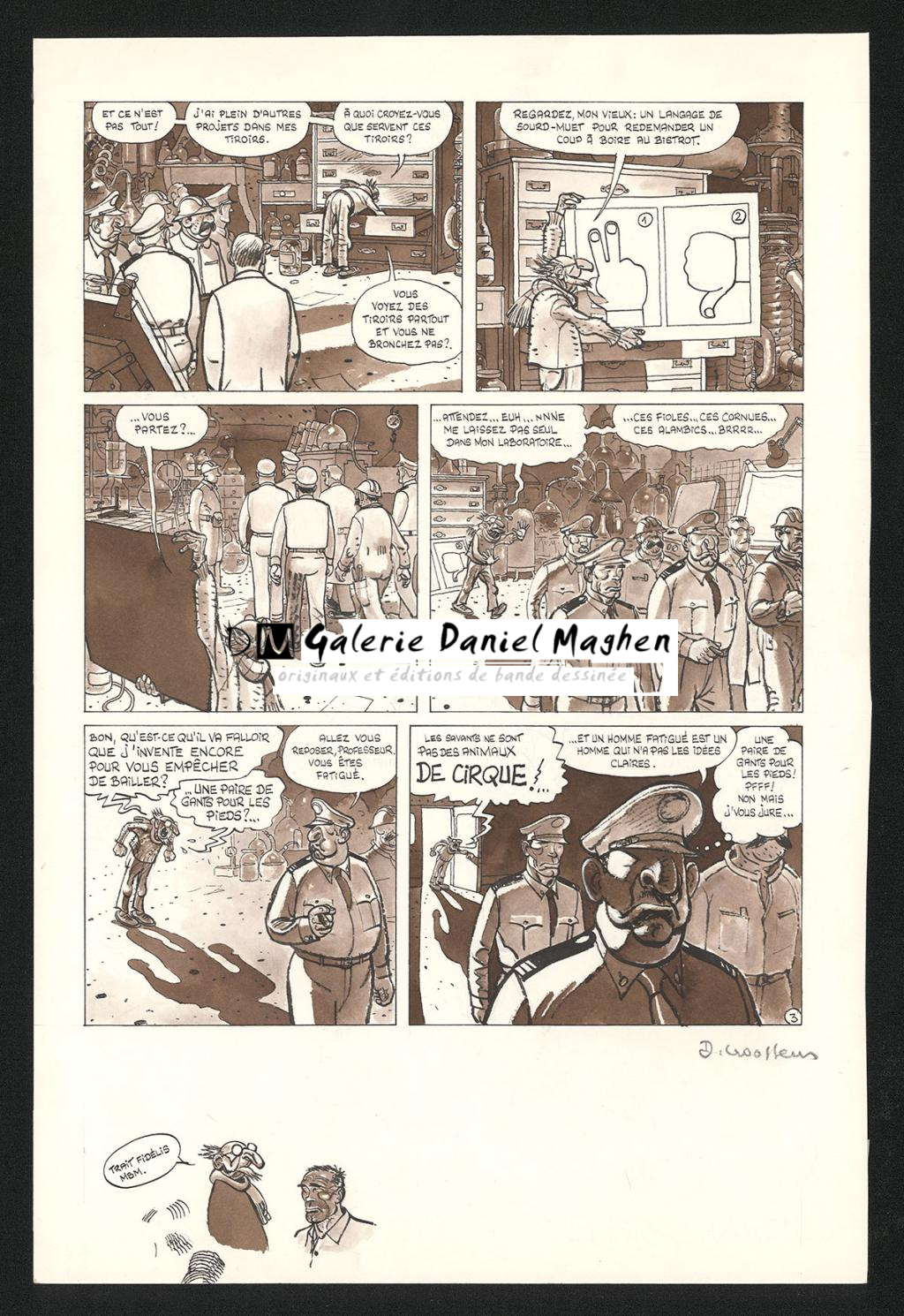 Planche originale n°3 de l'histoire Panique au labo - Daniel Goossens - Encre de Chine et lavis sur papier - 5796