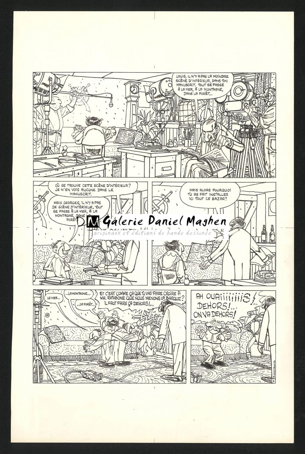 Planche originale n°6 de l'histoire Georges et Louis romanciers - Daniel Goossens - Encre de Chine sur papier - 5329