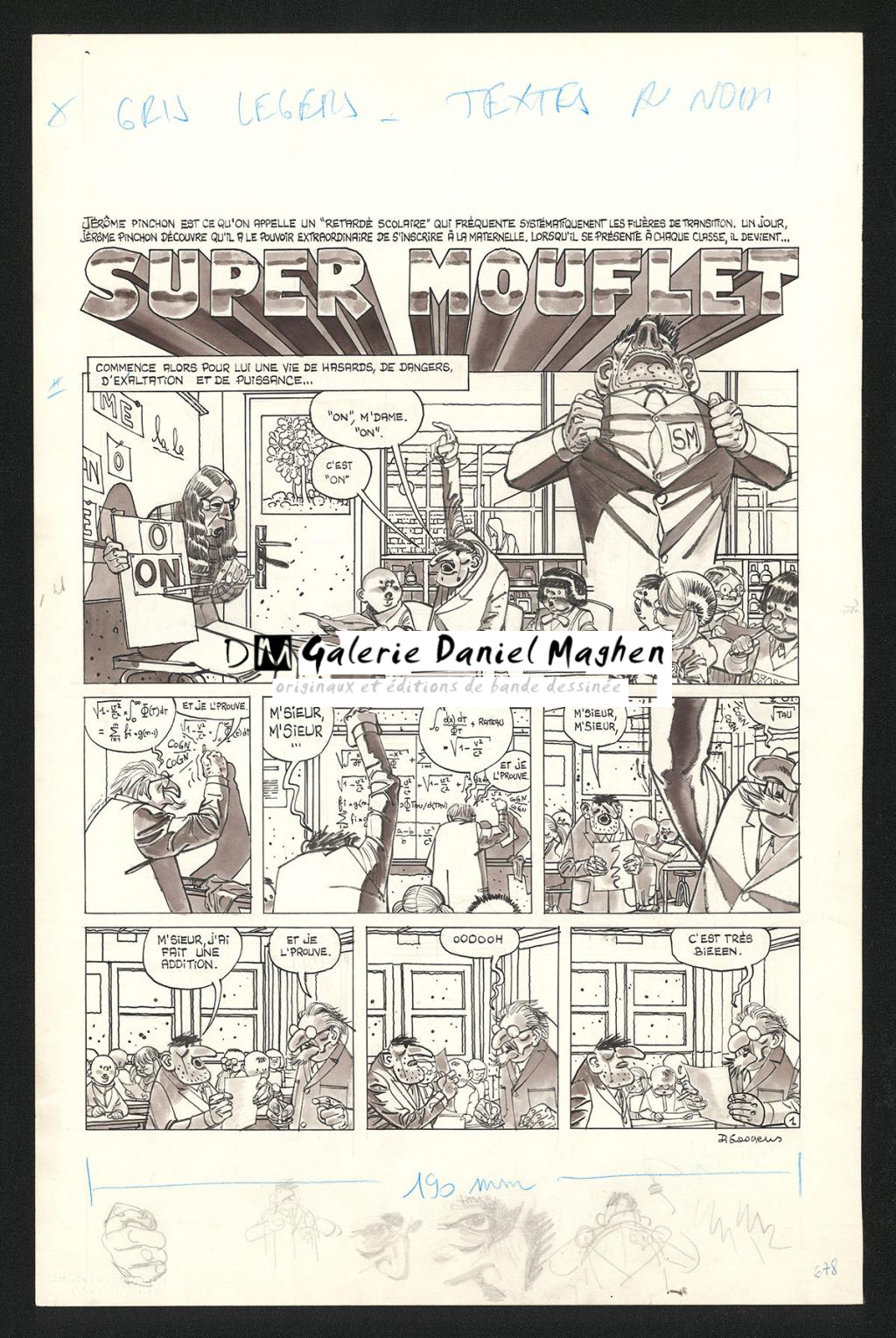 Planche originale n°1 de l'histoire Super Mouflet - Daniel Goossens - Encre de Chine et lavis sur papier - 5393