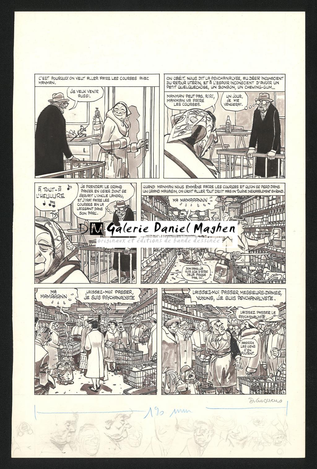 Planche originale n°4 de l'histoire Psychanalyse du nourrisson - Daniel Goossens - Encre de Chine et lavis sur papier - 5367