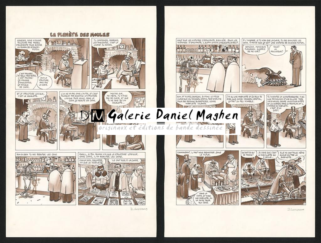 Planche originale n°40 & 41 de l'histoire La Planète des moules - Daniel Goossens - Encre de Chine et lavis sur papier - 5790