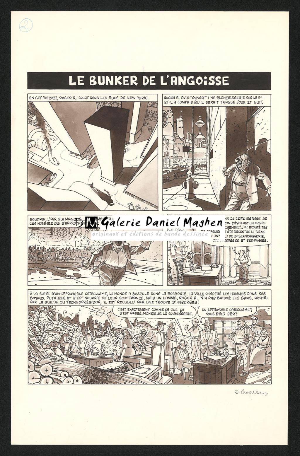 Planche originale n°1 de l'histoire Le Bunker de l'angoisse - Daniel Goossens - Encre de Chine et lavis sur papier - 5197