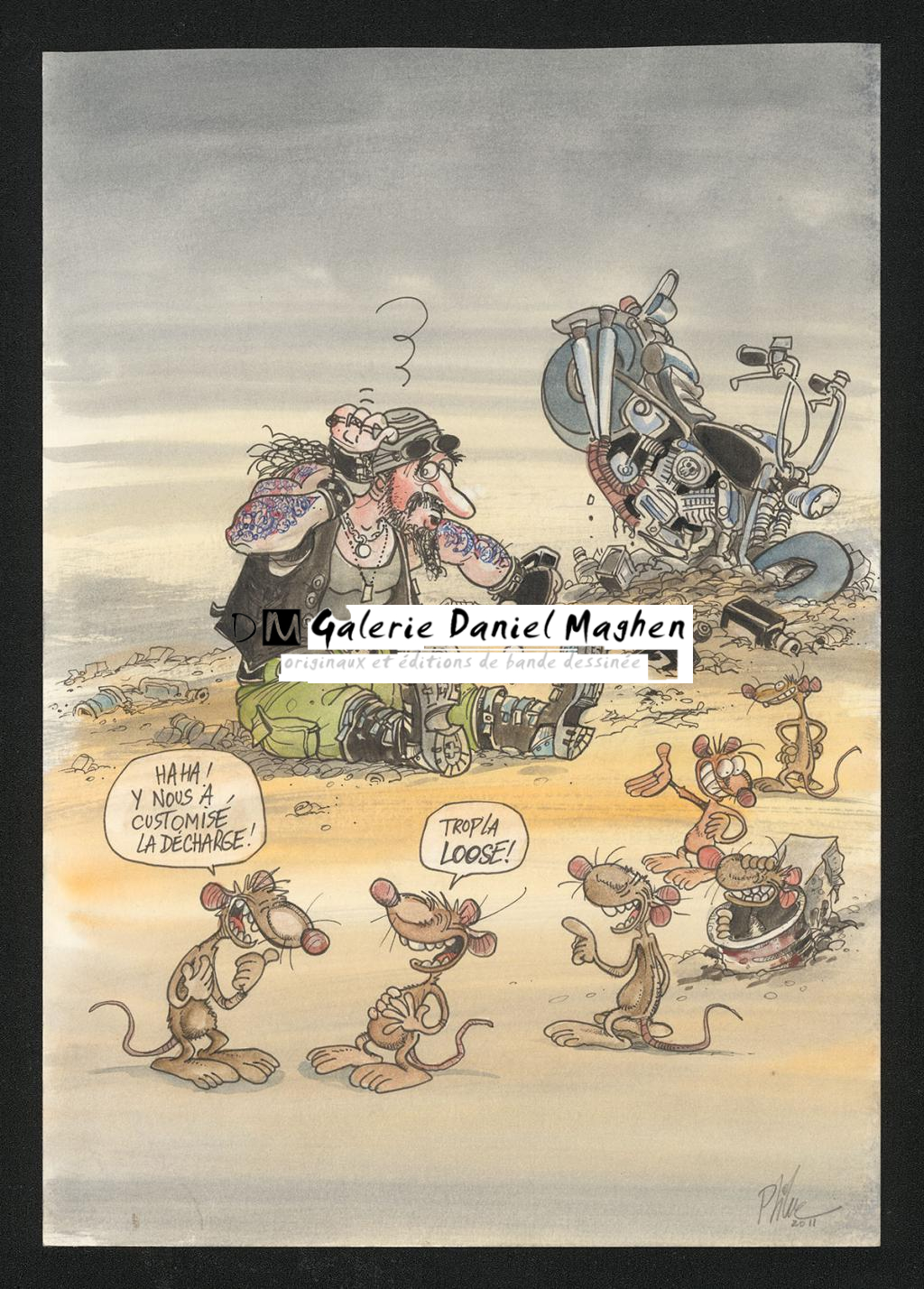 Couverture originale du Fluide Glacial n°426 en décembre 2011, inspiré de la série Pachus Blues - Ptiluc - Encre de chine, encres de couleurs, aquarelle et s - 5814