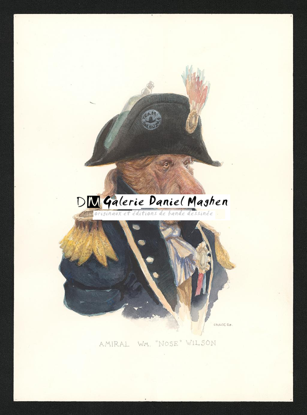 Amiral WM "Nose" Wilson, illustration originale - Armel Gaulme - Aquarelle et crayon de couleur sur papier - 6082