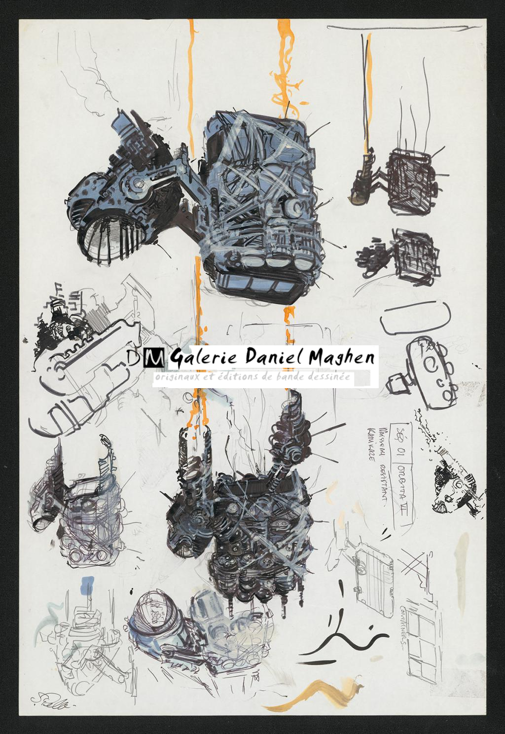 Dessin original de recherche - Serge Pellé - Acrylique, encres et crayon sur papier - 5228