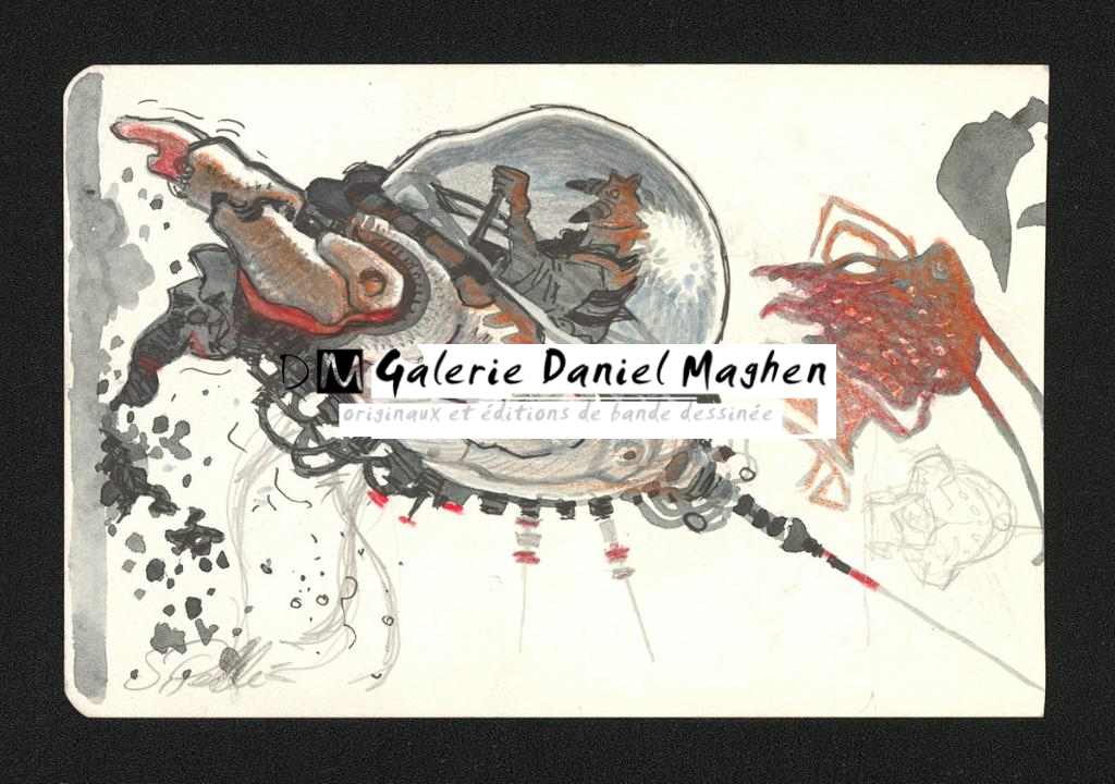 Illustration originale - Serge Pellé - Aquarelle, encre de Chine et crayon de couleur - 5241