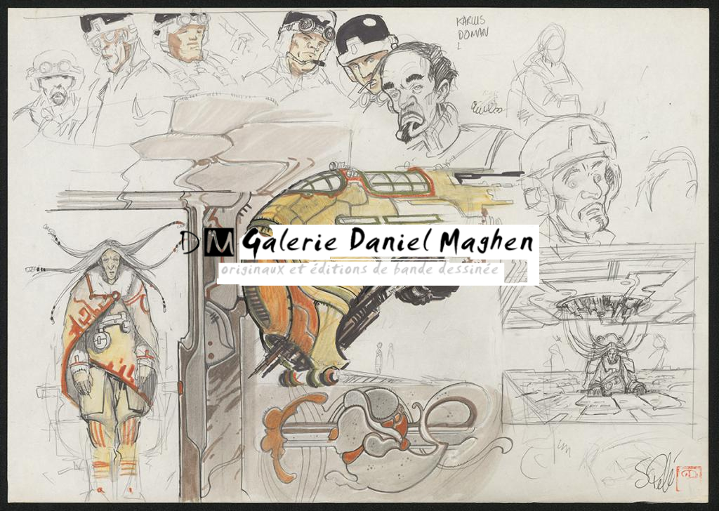 Crayonné original de recherche - Serge Pellé - Mine de plomb et crayons de couleur  sur papier - 5252