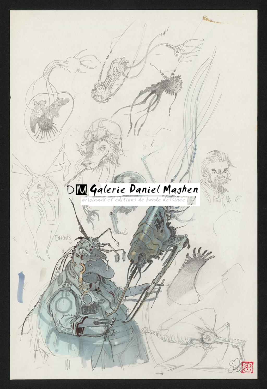 Crayonné original de recherche - Serge Pellé - Mine de plomb et feutre - 5381