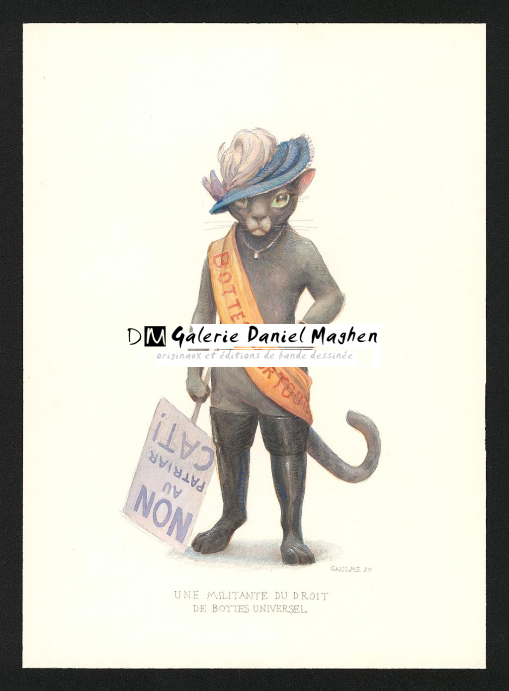 Une Militante du droit de bottes universel, illustration originale - Armel Gaulme - Aquarelle et crayon de couleur sur papier - 6079