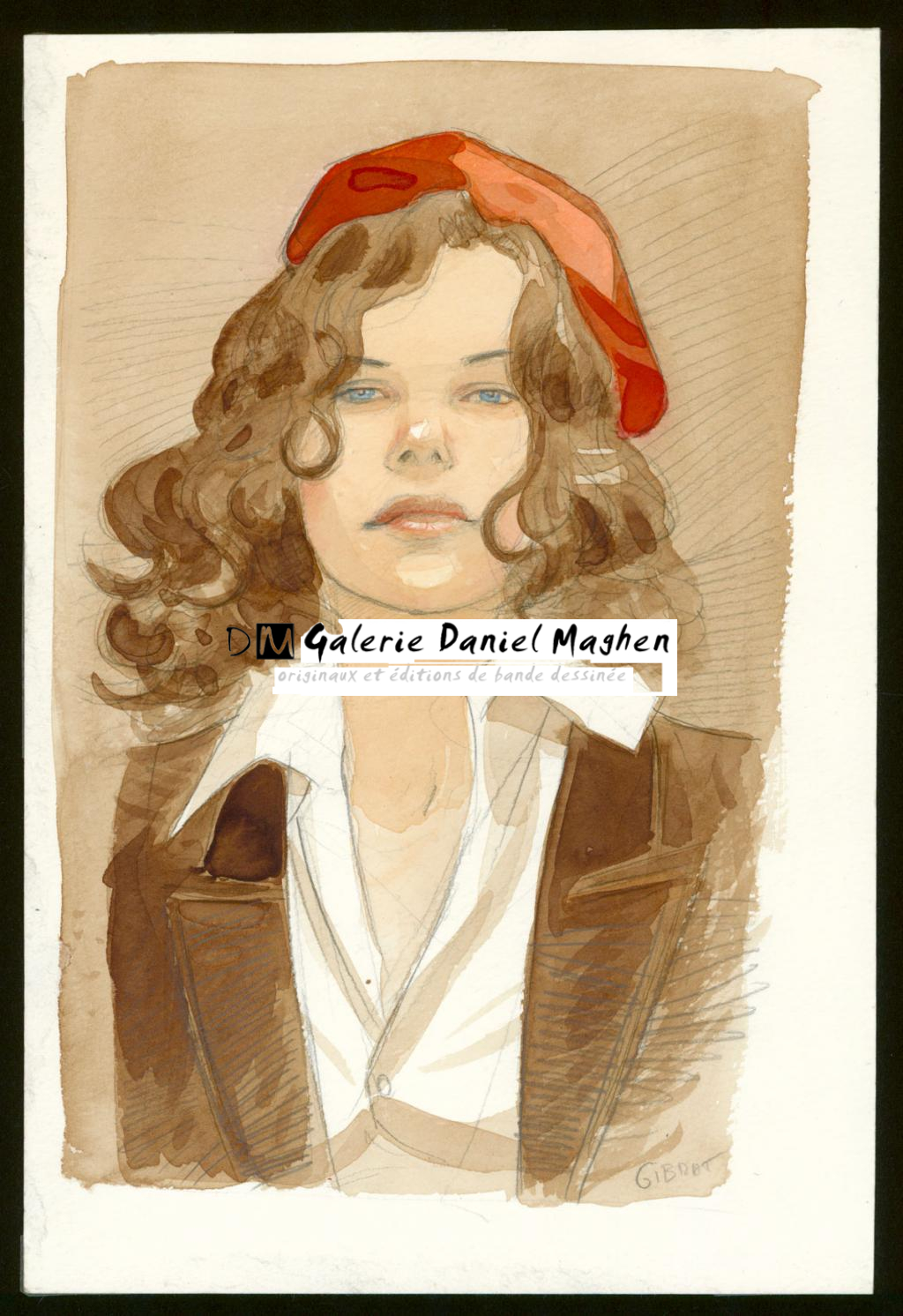 Illustration originale, portrait de Cécile - Jean-Pierre Gibrat - Aquarelle et crayon sur papier - 6075