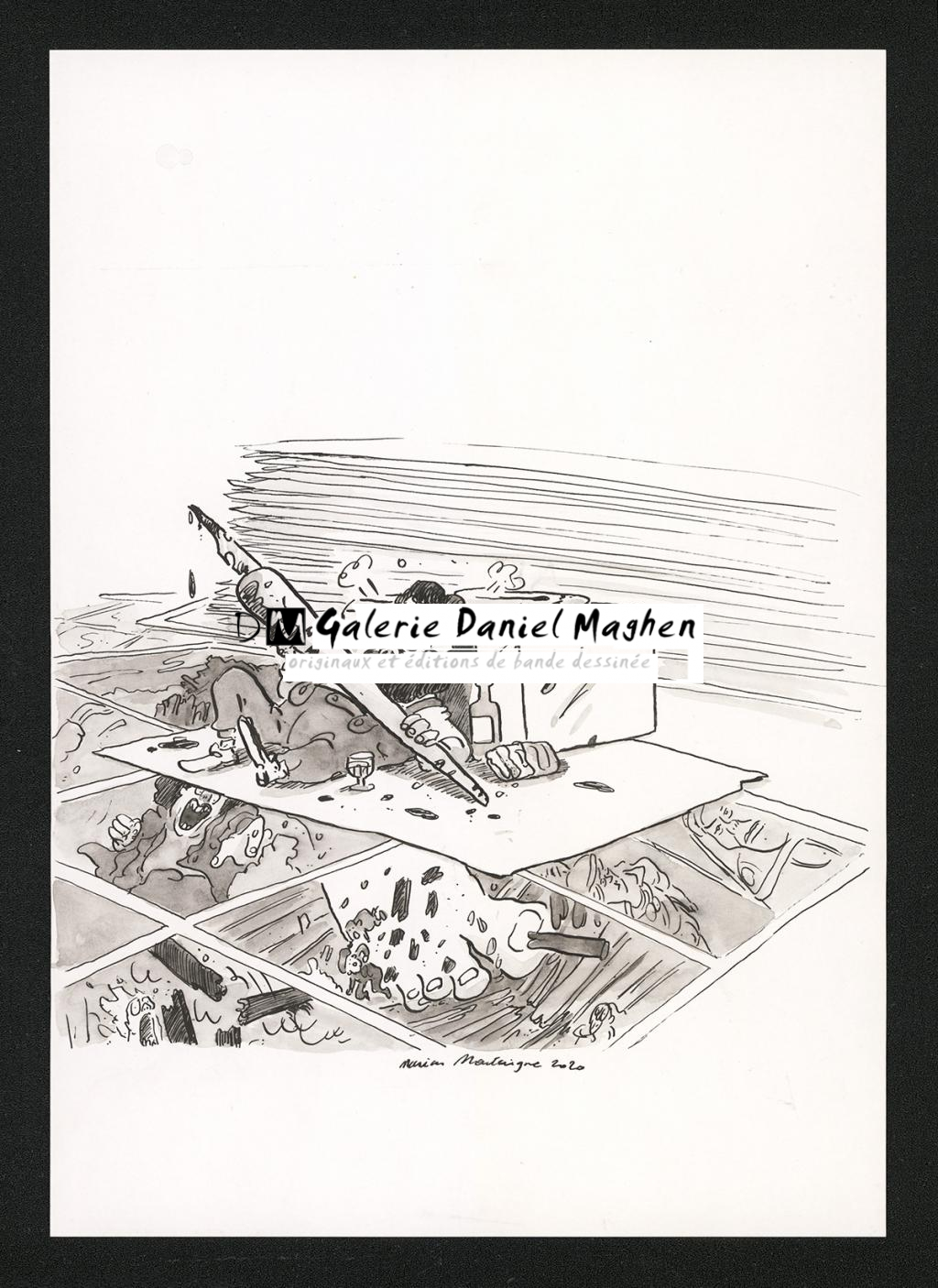 Illustration originale en hommage à la série Les Ogres Dieux - Marion Montaigne - Encre de Chine sur papier - 6597