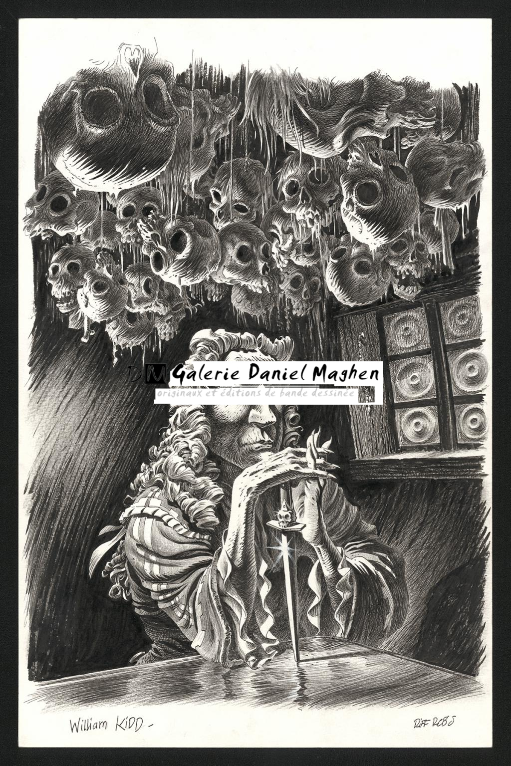 Illustration originale représentant William Kidd - Riff Reb's - Encre de Chine et crayon sur papier - 6509