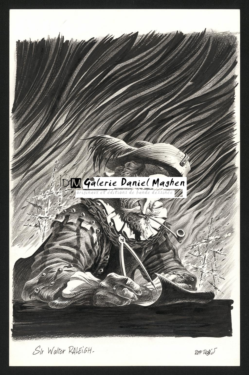 Sir Walter Raleigh, illustration originale - Riff Reb's - Encre de Chine et crayon sur papier - 6511