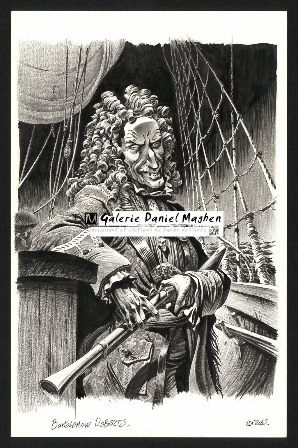 Illustration originale représentant Bartolomew Roberts - Riff Reb's - Encre de Chine et crayon sur papier - 6513