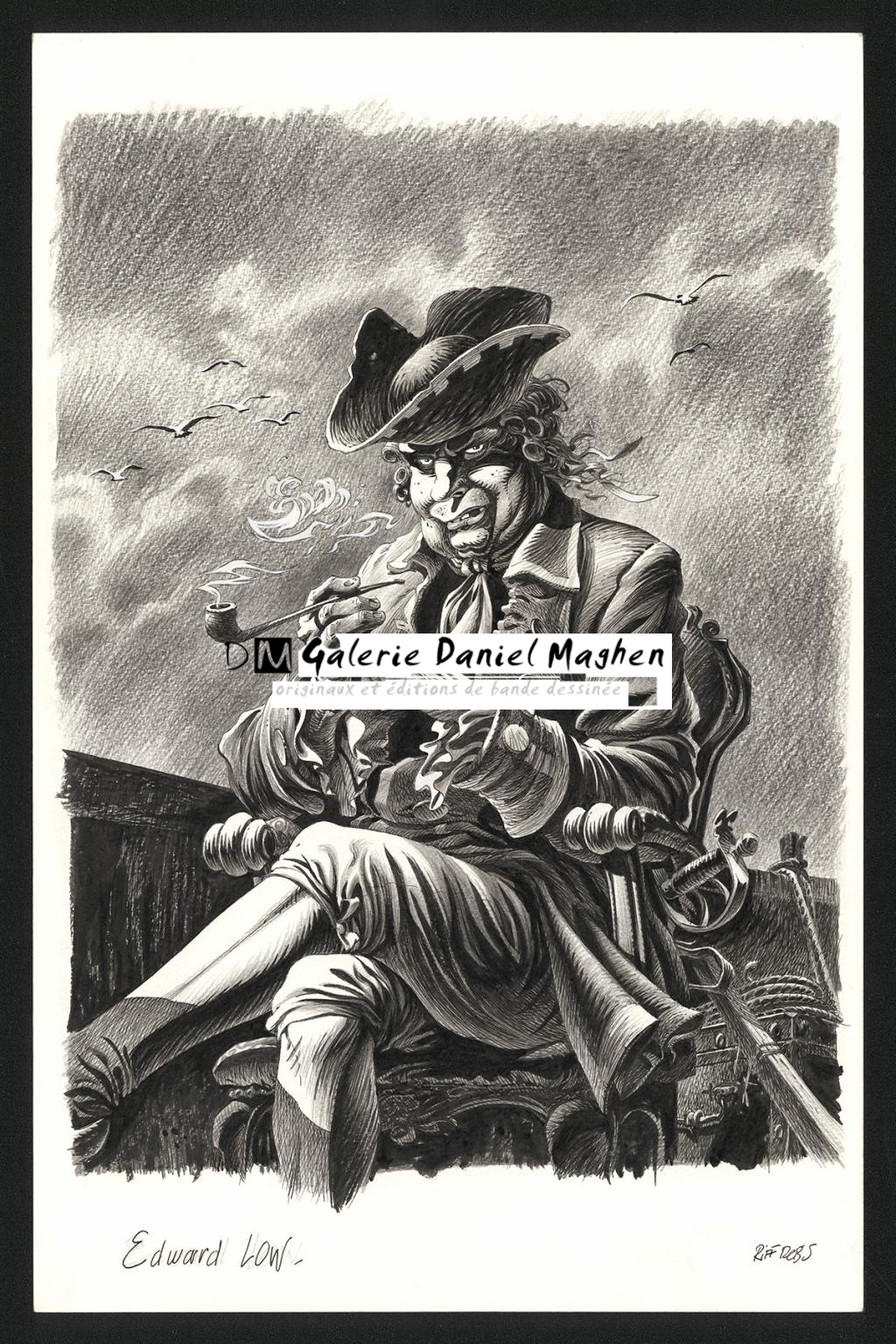 Illustration originale représentant Edward Low - Riff Reb's - Encre de Chine et crayon sur papier - 6409