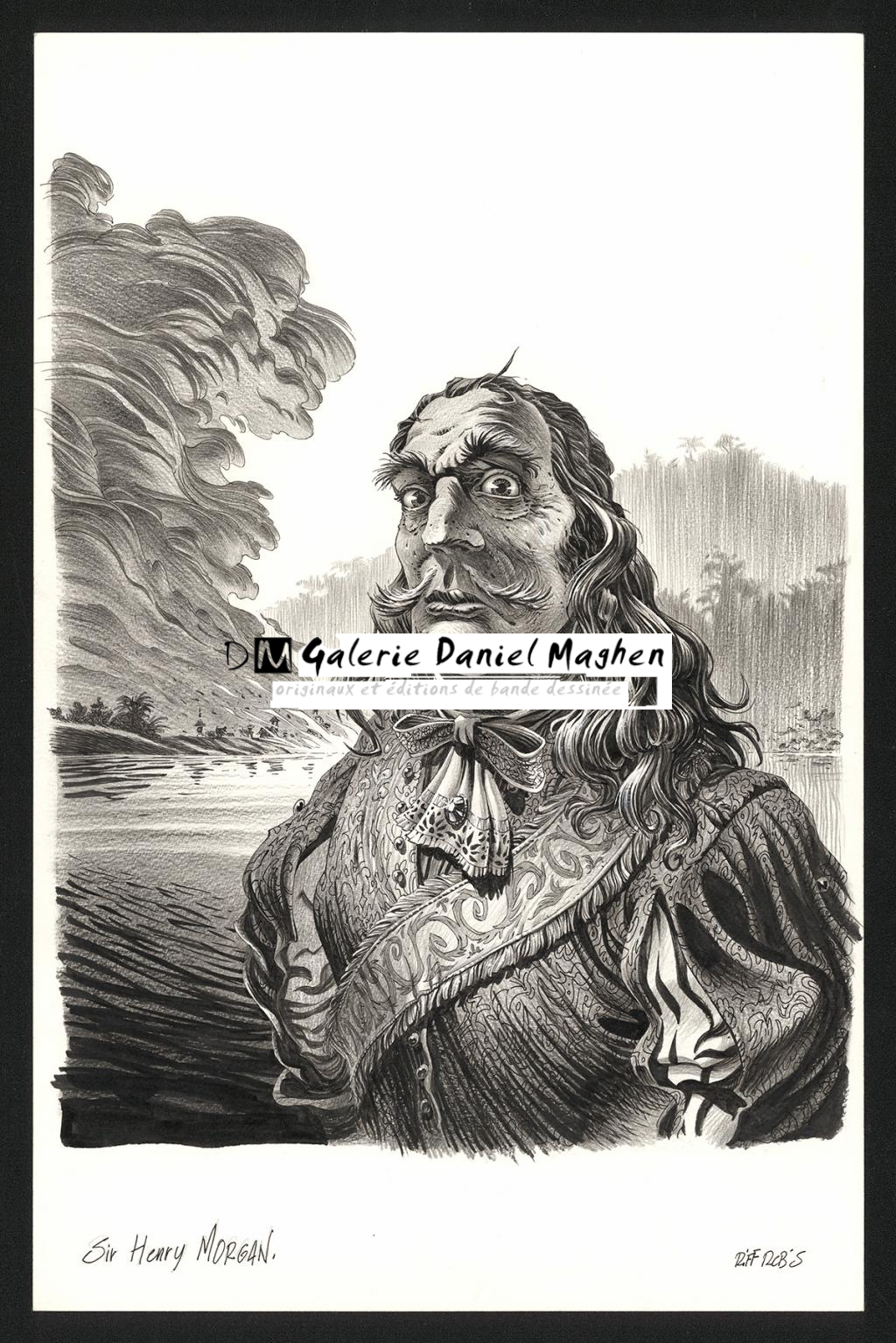 Illustration originale représentant Sir Henry Morgan - Riff Reb's - Encre de Chine et crayon sur papier - 6410