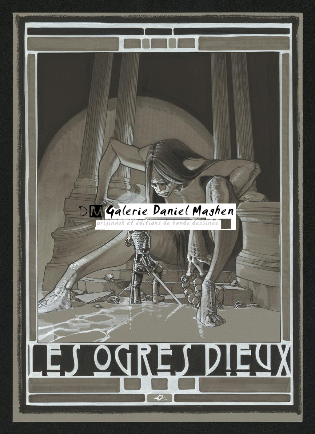 Illustration originale en hommage à la série Les Ogres Dieux - Olivier Vatine - Encre de Chine et gouache blanche sur papier - 6599